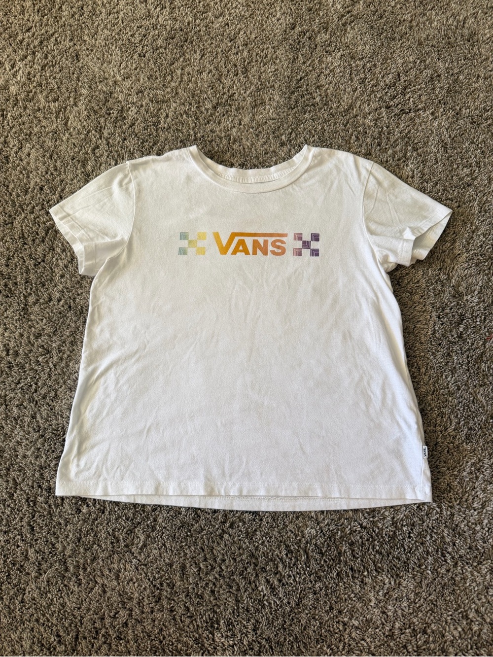Vans White Tee with Yellow Logo and Pastel Checks